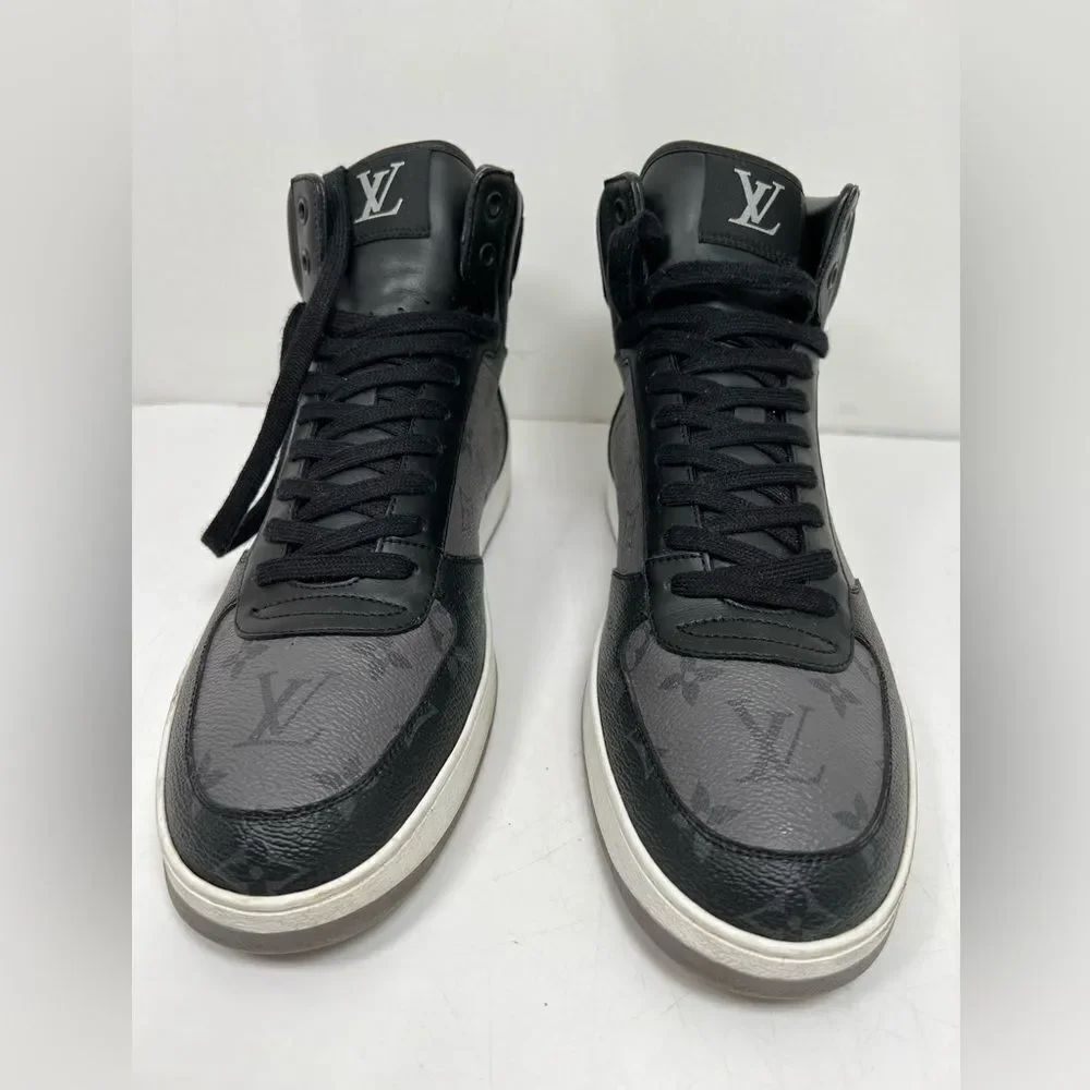 Louis Vuitton Trainer Sneaker Rivoli Boot High Top US 8.5 Mens Monogram Eclipse